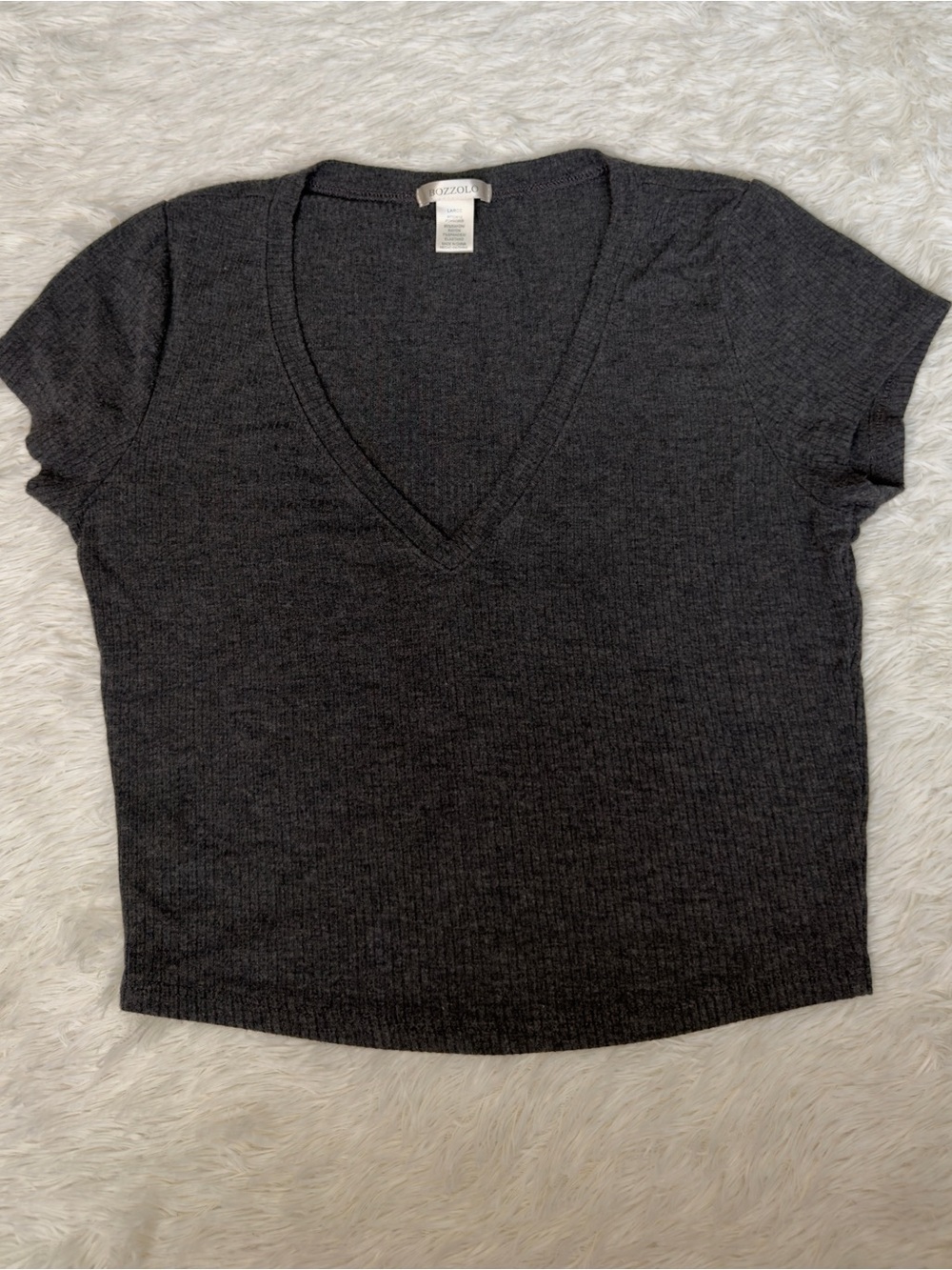 Bozzolo Charcoal Ribbed V-Neck Crop Top